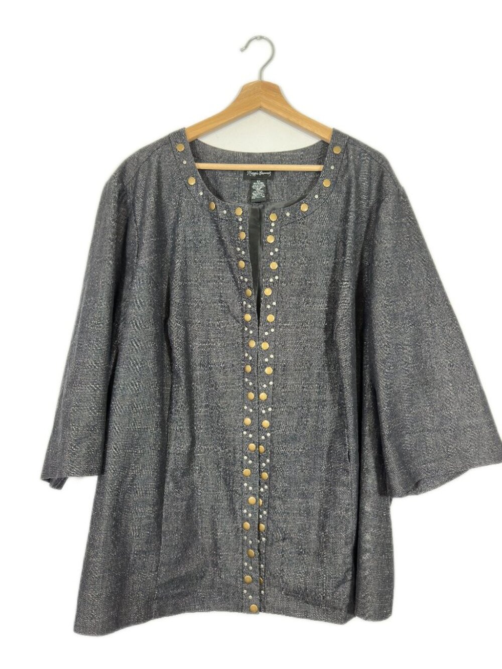 Maggie Barnes Women's Studded Jacket Plus Size 3X Gray Office Statement Western